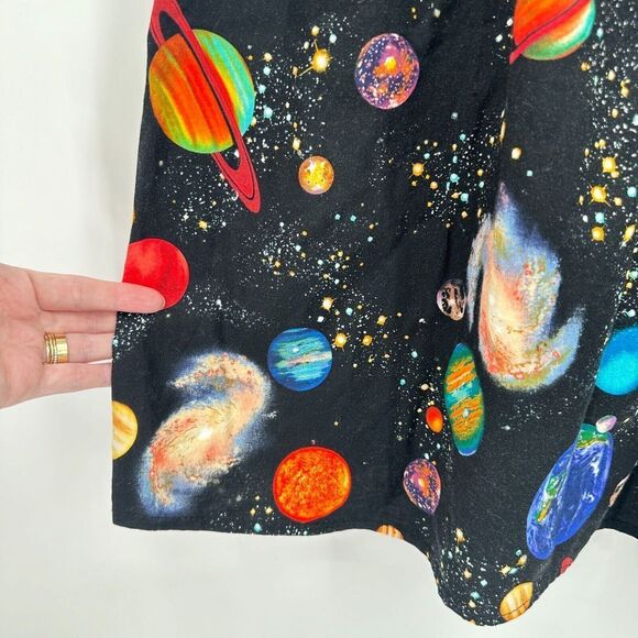 Retrolicious Sheath Mini Dress L Black Blue Sleeveless Galaxy Space Solar Planet - Picture 5 of 6